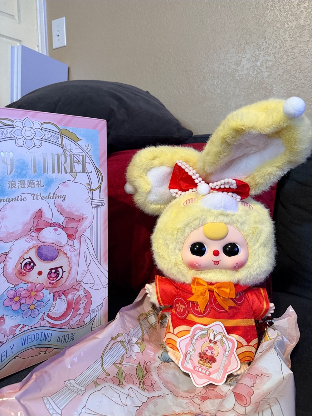 Baby Three 400% Romantic Wedding yellow bride bunny plush